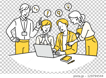 會議、討論、會議、創意生成、黃色氣泡 129794544