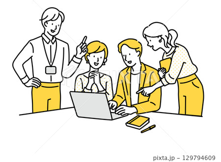 会議・打ち合わせ・ミーティング・アイデア出し黄 129794609