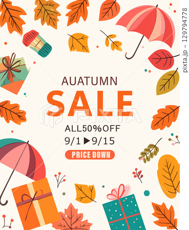 ポップでかわいい秋のセールのお知らせチラシ 129794778
