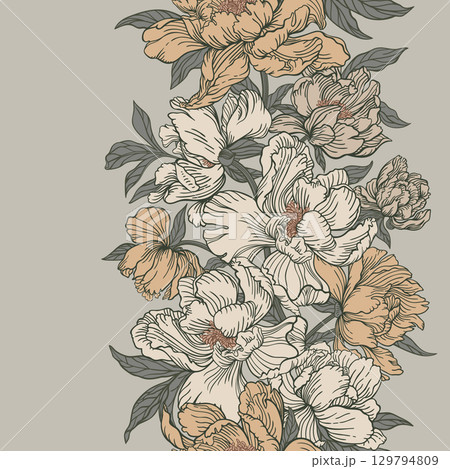 Vertical seamless border with elegant peony Vertical seamless border with elegant peony 129794809