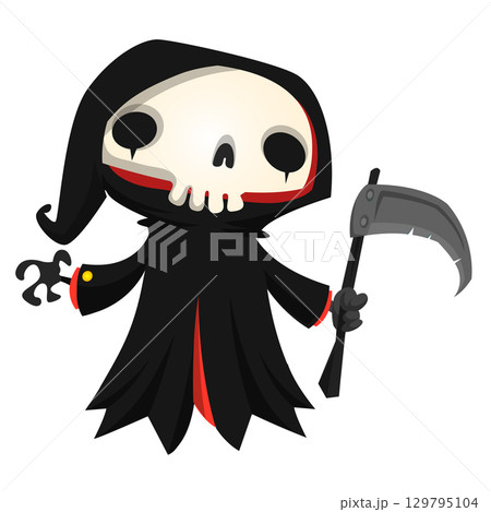 Funny cartoon grim reaper character design.  129795104