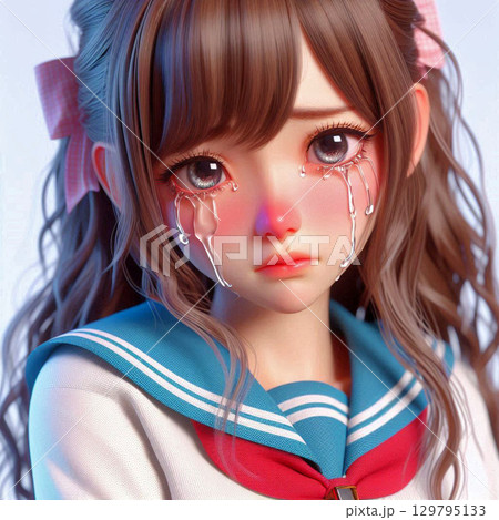 涙を流して号泣している女子高生{26} 129795133
