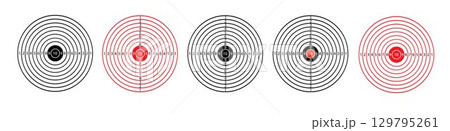 Target with numbers for shooting at a shooting range. Round target with a marked bulls-eye for shooting practice on the shooting range. Vector Target with numbers for shooting at a shooting range. Round target with a marked bulls-eye for shooting practice on the shooting range. Vector 129795261