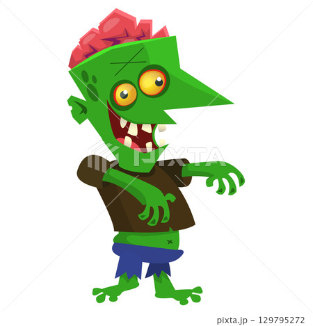 Cartoon funny green zombie. Halloween vector illustration Cartoon funny green zombie. Halloween vector illustration 129795272