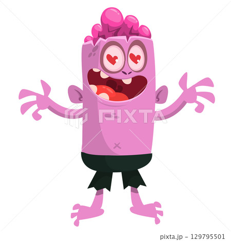 Cartoon funny zombie in love. St Valentines vector illustration of zombie creature. Cartoon funny zombie in love. St Valentines vector illustration of zombie creature. 129795501