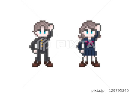 ドット絵のガッツポーズをする学生： 129795840