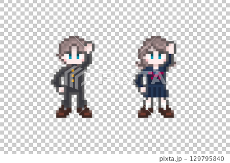 ドット絵のガッツポーズをする学生： 129795840