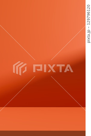 Clean modern background in vibrant terracotta orange with raised platform and soft shadow, perfect for showcasing products, branding visuals, minimalist advertising, and creative warm design concepts. Clean modern background in vibrant terracotta orange with raised platform and soft shadow, perfect for showcasing products, branding visuals, minimalist advertising, and creative warm design concepts. 129796120
