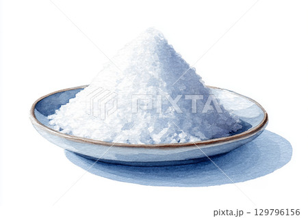 水彩風の盛り塩と皿のイラスト 129796156