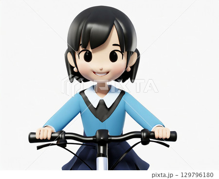 自転車に乗る笑顔の女性。上半身。AI生成画像。 自転車に乗る笑顔の女性。上半身。AI生成画像。 129796180
