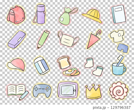 可愛的水彩學校圖標集/可愛的學校圖標 可愛的水彩學校圖標集/可愛的學校圖標 129796387