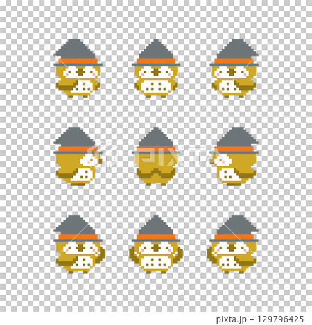 女巫帽和貓頭鷹像素藝術 129796425