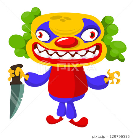 Cartoon scary clown character for Halloween design. Vector isolated 129796556