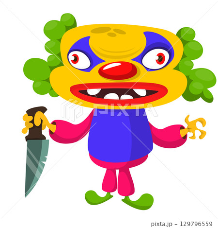 Cartoon scary clown character for Halloween design. Vector isolated 129796559