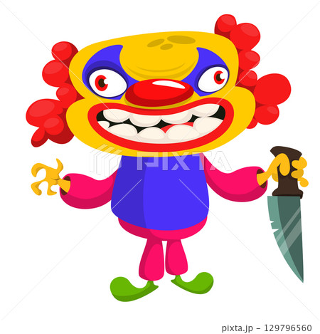 Cartoon scary clown character for Halloween design. Vector isolated 129796560