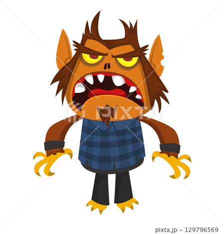Cartoon funny werewolf character for Halloween design. Vector isolated 129796569