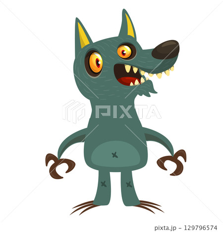 Cartoon funny werewolf character for Halloween design. Vector isolated 129796574