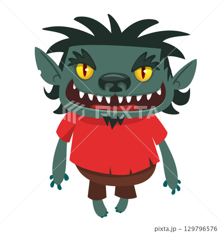 Cartoon funny werewolf character for Halloween design. Vector isolated 129796576