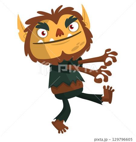 Cartoon funny werewolf character for Halloween design. Vector isolated Cartoon funny werewolf character for Halloween design. Vector isolated 129796605