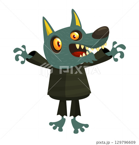 Cartoon funny werewolf character for Halloween design. Vector isolated 129796609