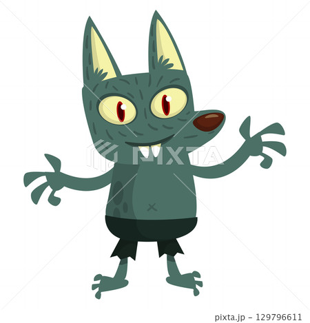 Cartoon funny werewolf character for Halloween design. Vector isolated 129796611
