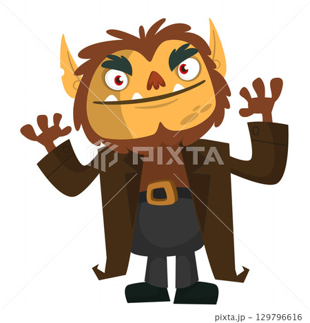 Cartoon funny werewolf character for Halloween design. Vector isolated 129796616