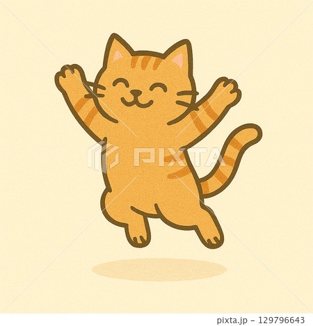 飛び上がって喜ぶ茶トラ猫 129796643