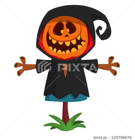 Cartoon funny Halloween pumpkin head face scarecrow expression Cartoon funny Halloween pumpkin head face scarecrow expression 129796676