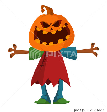 Cartoon funny Halloween pumpkin head face scarecrow expression Cartoon funny Halloween pumpkin head face scarecrow expression 129796683