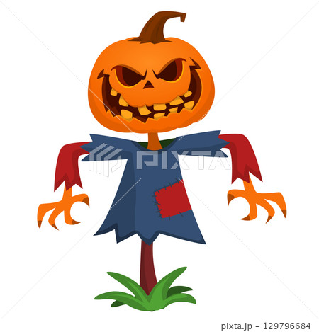 Cartoon funny Halloween pumpkin head face scarecrow expression Cartoon funny Halloween pumpkin head face scarecrow expression 129796684