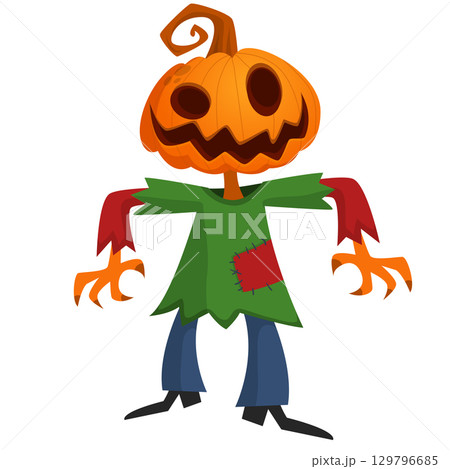 Cartoon funny Halloween pumpkin head face scarecrow expression 129796685