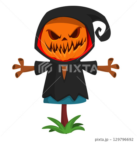 Cartoon funny Halloween pumpkin head face scarecrow expression Cartoon funny Halloween pumpkin head face scarecrow expression 129796692