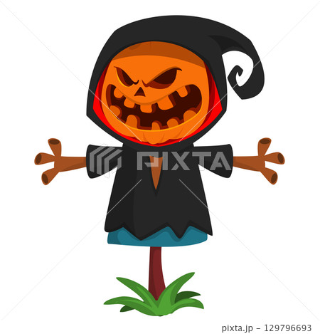 Cartoon funny Halloween pumpkin head face scarecrow expression Cartoon funny Halloween pumpkin head face scarecrow expression 129796693