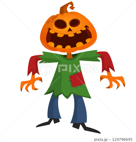 Cartoon funny Halloween pumpkin head face scarecrow expression 129796695