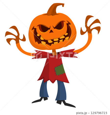Cartoon funny Halloween pumpkin head face scarecrow expression 129796723