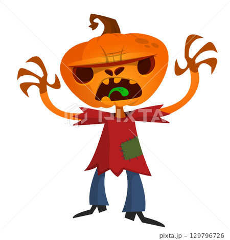 Cartoon funny Halloween pumpkin head face scarecrow expression 129796726