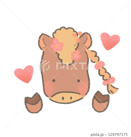 ピースをしているかわいい馬のキャラクターイラスト 129797175