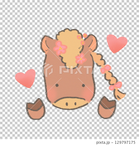 ピースをしているかわいい馬のキャラクターイラスト 129797175
