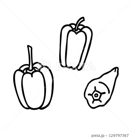 かわいい手描きのピーマンイメージイラスト 129797367