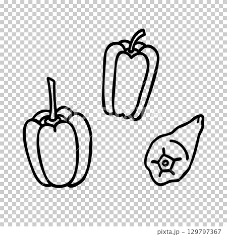 かわいい手描きのピーマンイメージイラスト 129797367