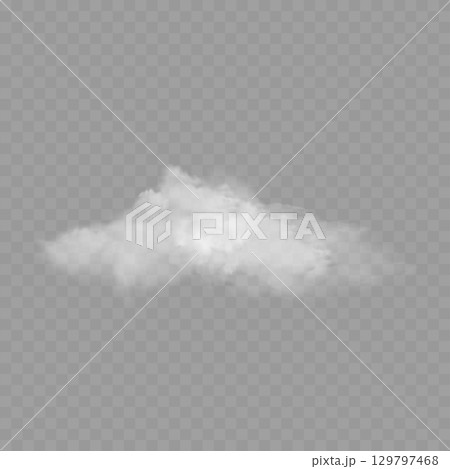 Realistic White Fluffy Cloud. Transparent Weather Sky Element. Vector 129797468