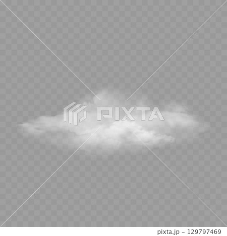 Realistic White Fluffy Cloud. Transparent Weather Sky Element. Vector 129797469
