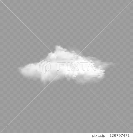 Realistic White Fluffy Cloud. Transparent Weather Sky Element. Vector 129797471