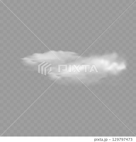 Realistic White Fluffy Cloud. Transparent Weather Sky Element. Vector 129797473