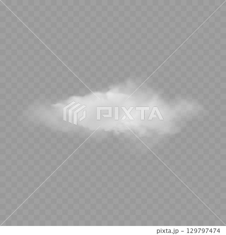 Realistic White Fluffy Cloud. Transparent Weather Sky Element. Vector Realistic White Fluffy Cloud. Transparent Weather Sky Element. Vector 129797474