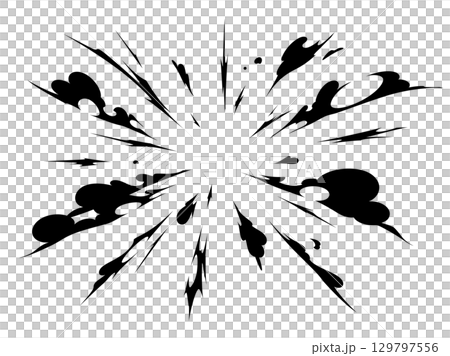 放射状に広がる煙のエフェクトのシルエットの背景 129797556