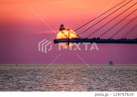 Sunset over Tamsui Bridge Construction Site. Sunset over Tamsui Bridge Construction Site. 129797620