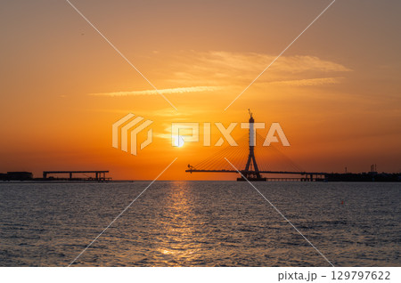 Danshui Bridge Construction Sunset Tamsui New Taipei City Taiwan. 129797622