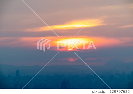 Hidden Sunset Over Pinglin, New Taipei City, Taiwan. Hidden Sunset Over Pinglin, New Taipei City, Taiwan. 129797626