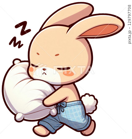 A rabbit holding a pillow while sleepwalking 2 129797708